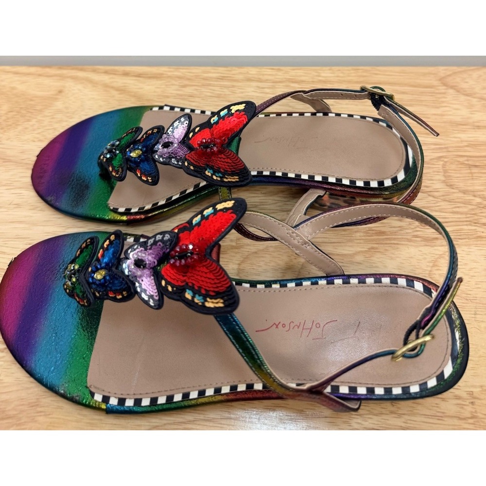 Betsey Johnson Jenny Sandals Ombré Sequin Butterfly Metallic Rainbow 6.5M #10